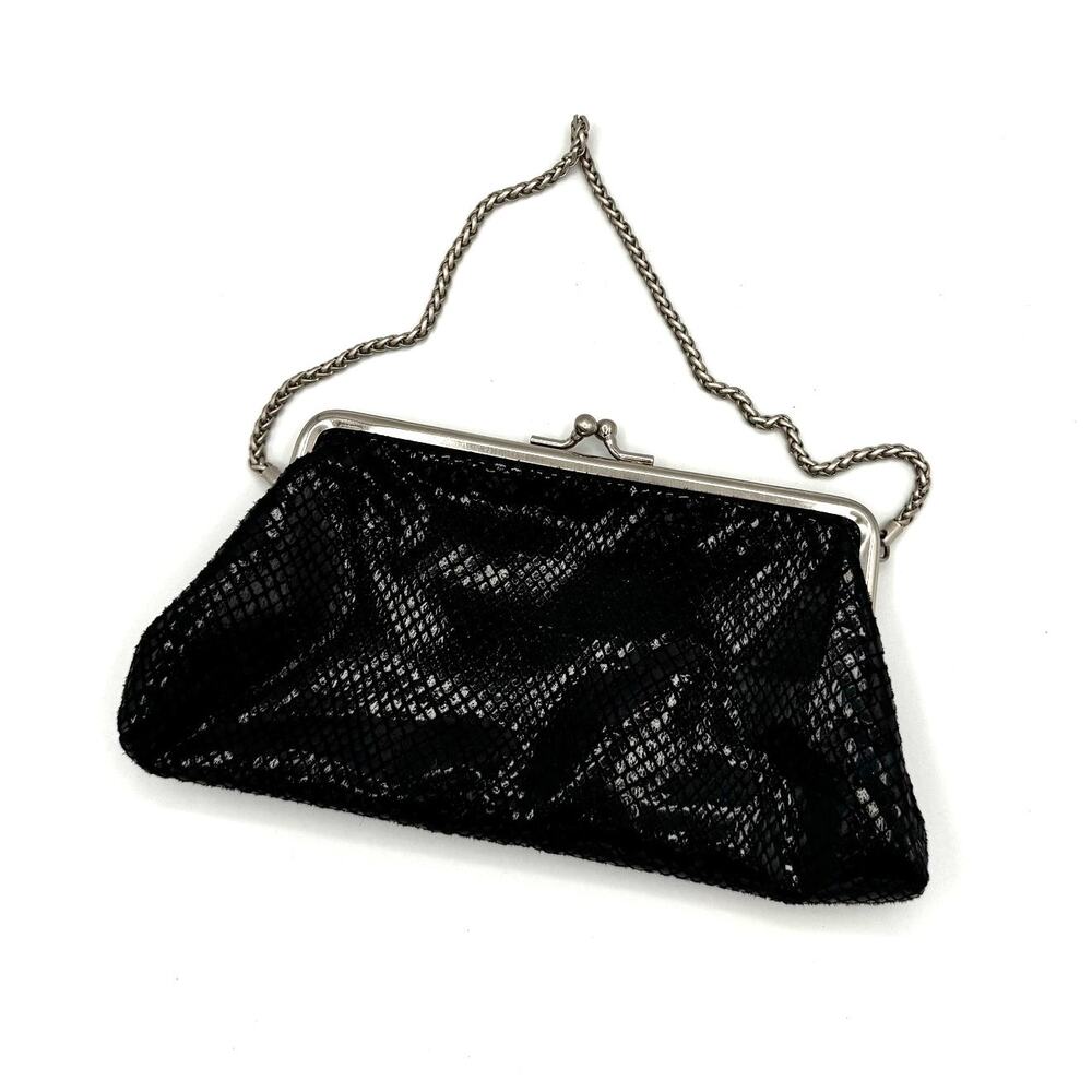 Y2K Kenneth Cole Reaction Black Textured Clutch w/  removable Silver Chain Strap